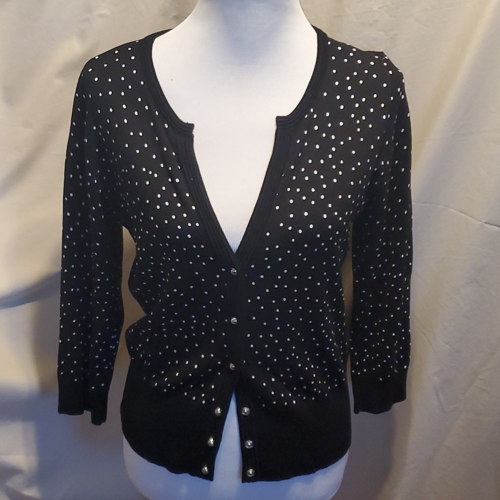 WHBM Black and White Dotted Cardigan SZ MD